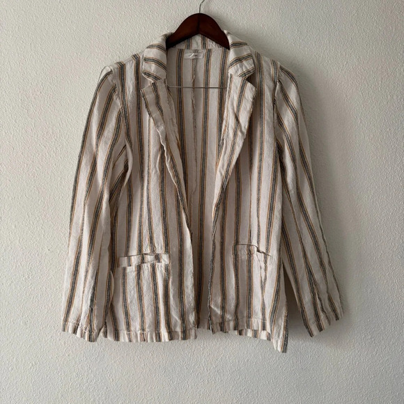 Linen Pinstripe Open Front Blazer Size Medium Style 114336 Casual Maurice’s - Picture 13 of 14